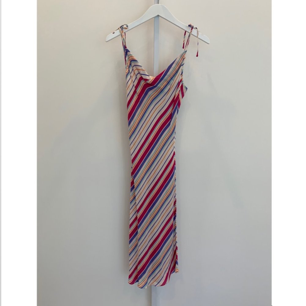 DIANE VON FURSTENBERG DVF MULTI COLOR DIAGONAL STRIPE SILK DRESS SIZE US 4